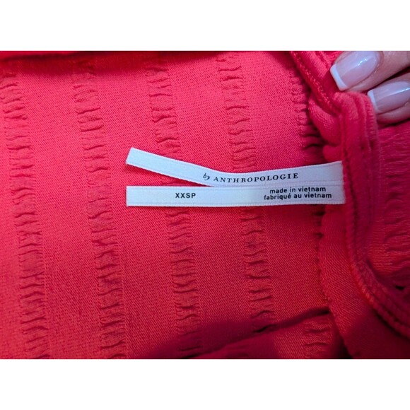 Anthropologie Mini Dress Sz XXSP Textured Flounce Open Back Ruffle Coral Pink - Picture 5 of 8